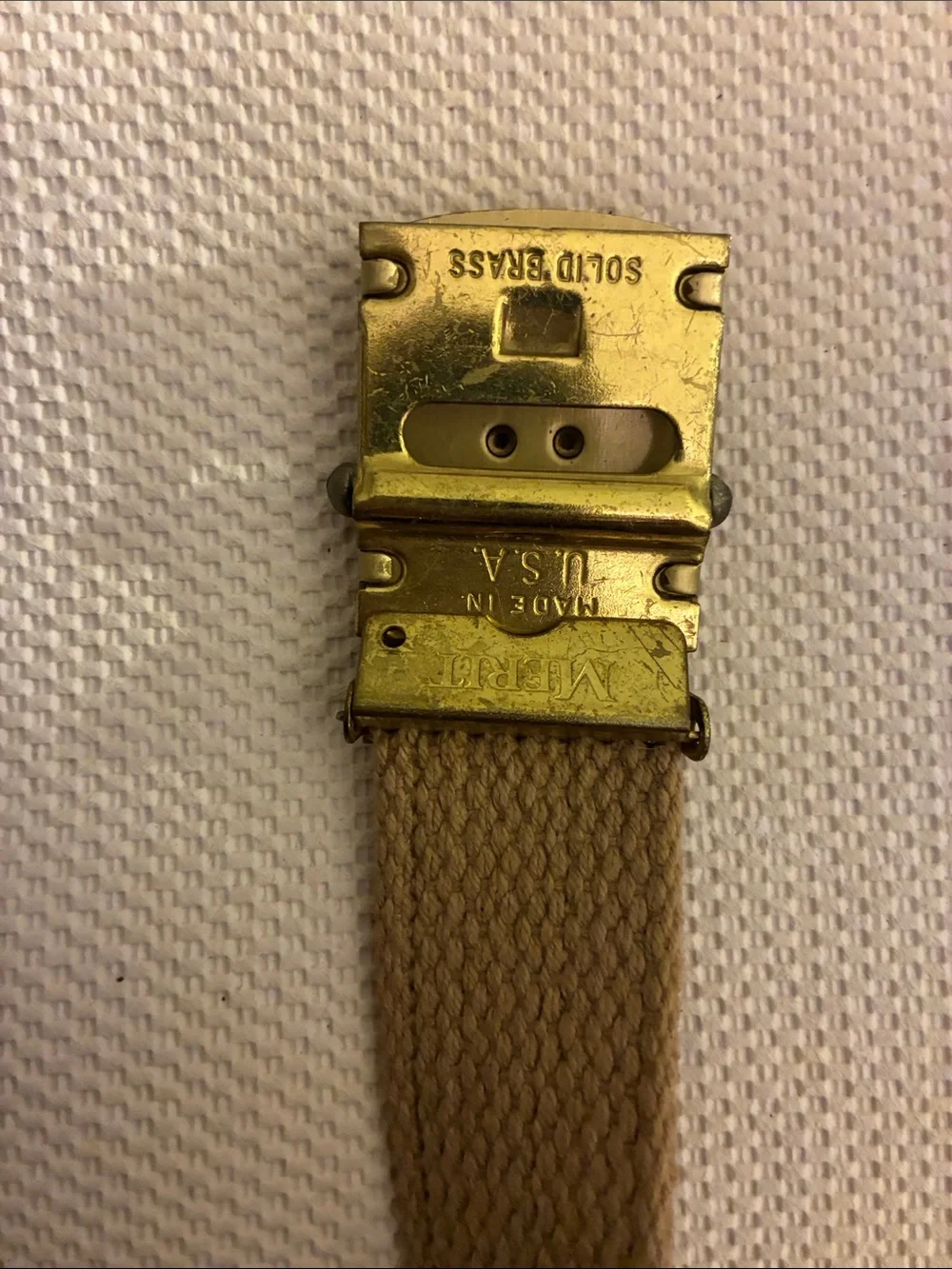 Vintage Canvas khaki tan Webbing Belt with Brass Buckle-standard friction style